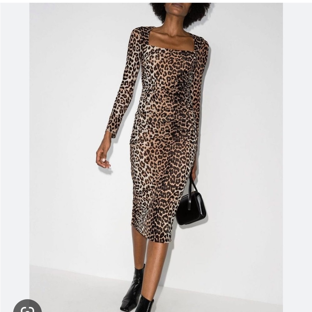 NWT Ganni leopard-print ruched dress Size 38